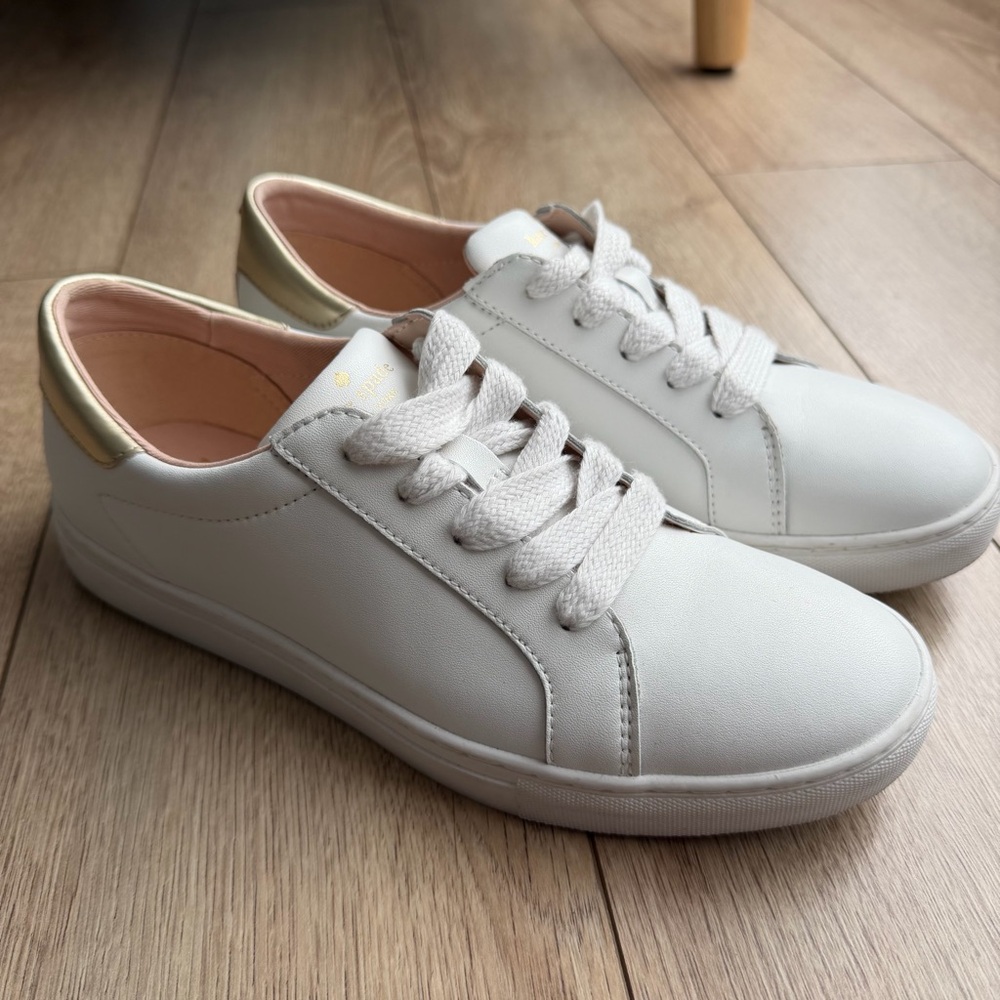 KATE SPADE Women’s White Sneakers with Gold Heel Accent